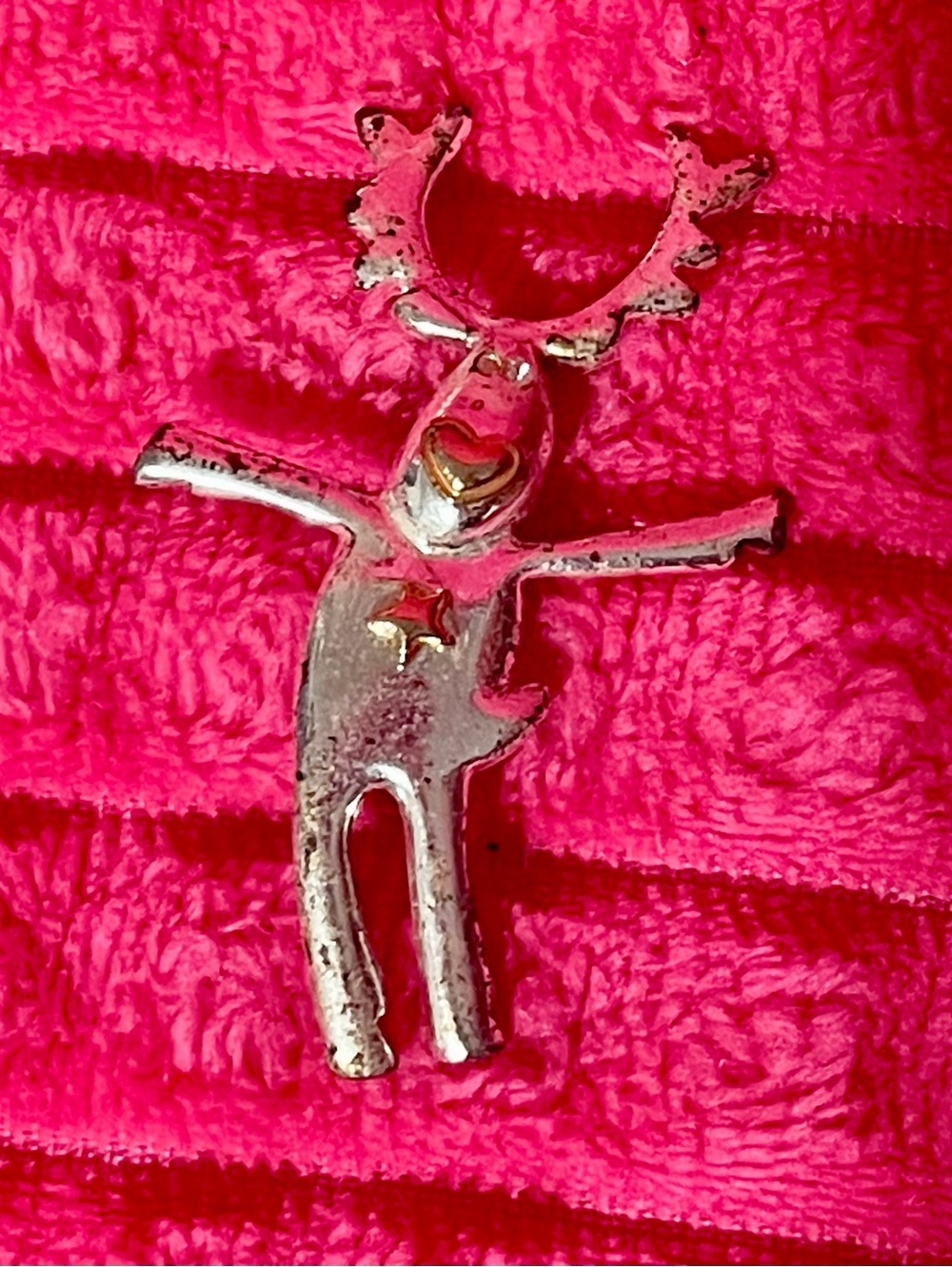 Silver Reindeer Brooch with Gold Heart And Star Accent